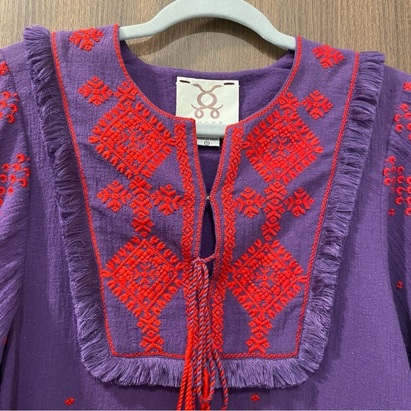 Figue Embroidered Blouse Size Small Tassels Fringe Balloon Sleeves Cotton Boho - Picture 4 of 15